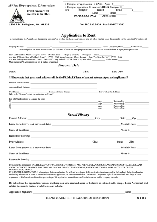 Application To Rent Form Printable Pdf Download