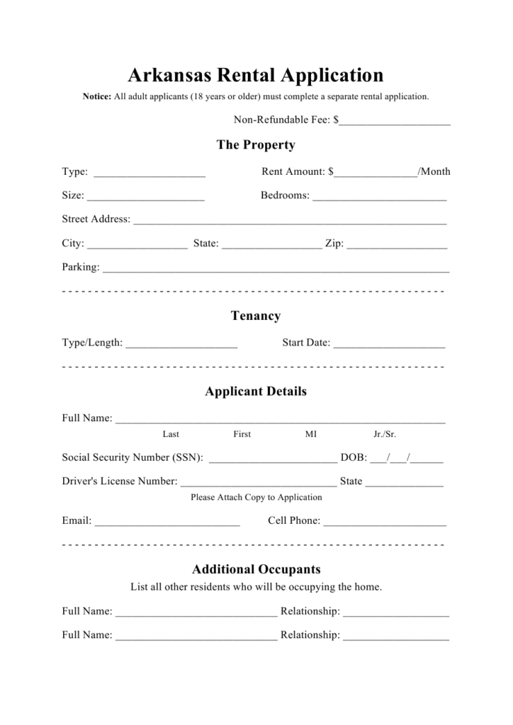 Arkansas Rental Application Form Download Printable PDF Templateroller