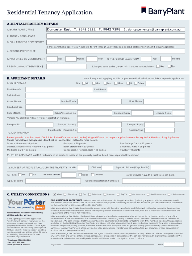 AU Barry Plant Residential Tenancy Application Fill And Sign 