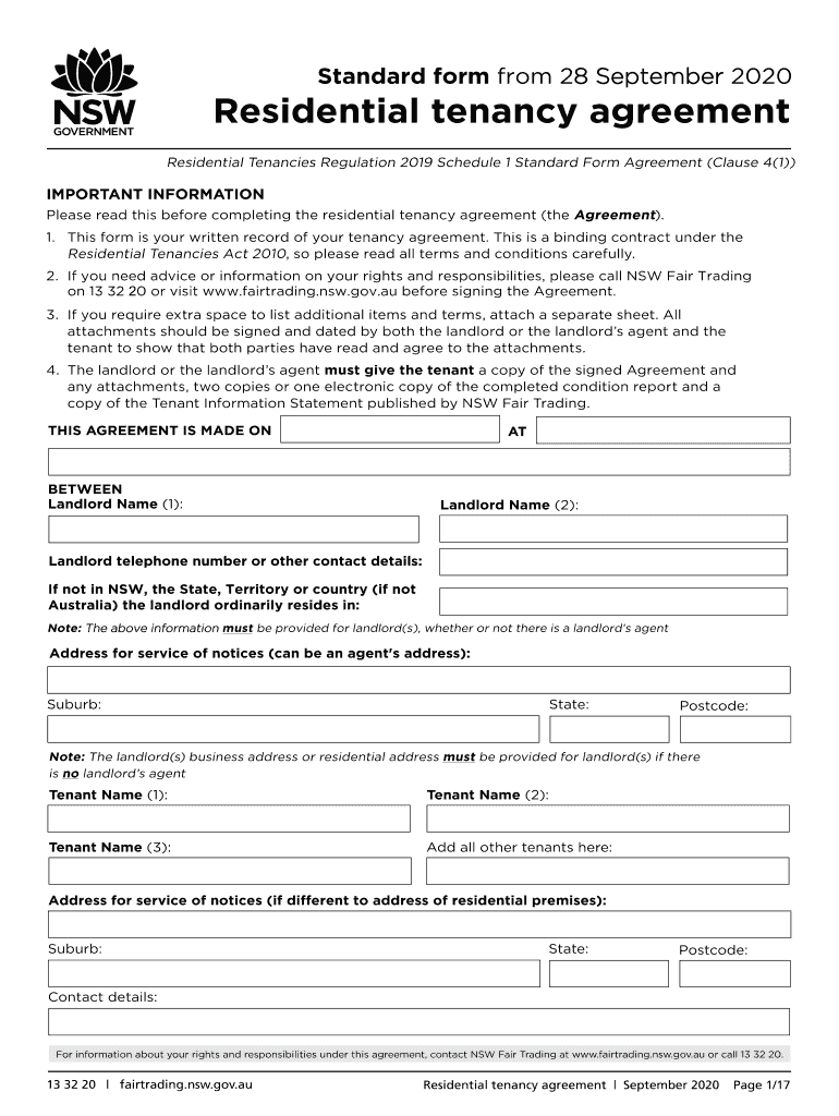 AU NSW Residential Tenancy Agreement 2020 Fill And Sign Printable 