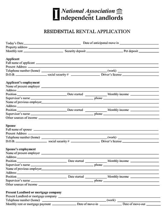 Blank Rental Application Form Templates Word PDF 