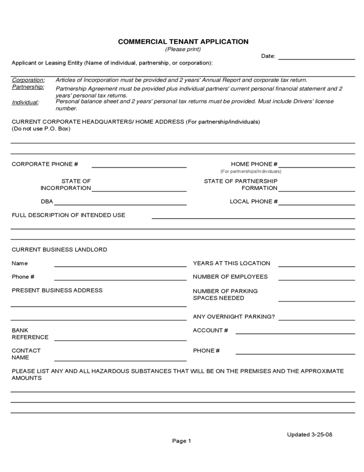 Commercial Tenant Application Form Free Download