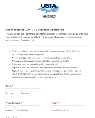 COVID 19 Financial Assistance Application Form Template JotForm