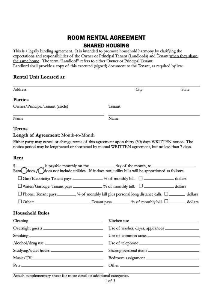 Download Free California Room Rental Agreement Printable Lease Agreement