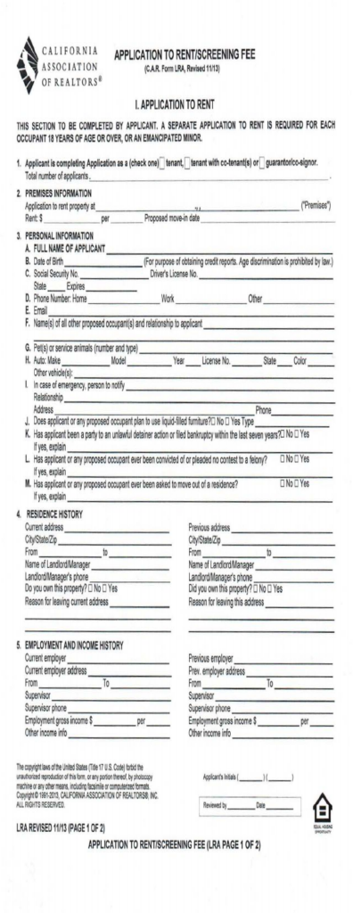 Fill Free Fillable Rental Application PDF Form