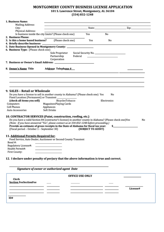 Fillable Business License Application Form Montgomery County 