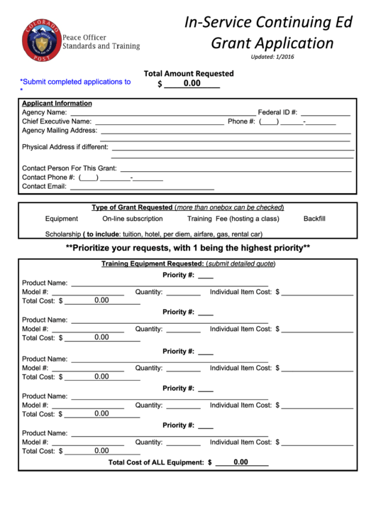 Fillable In Service Continuing Ed Grant Application Form Colorado 