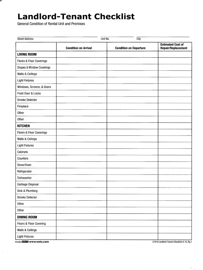 Fillable Online Landlord Tenant Checklist Fax Email Print PdfFiller