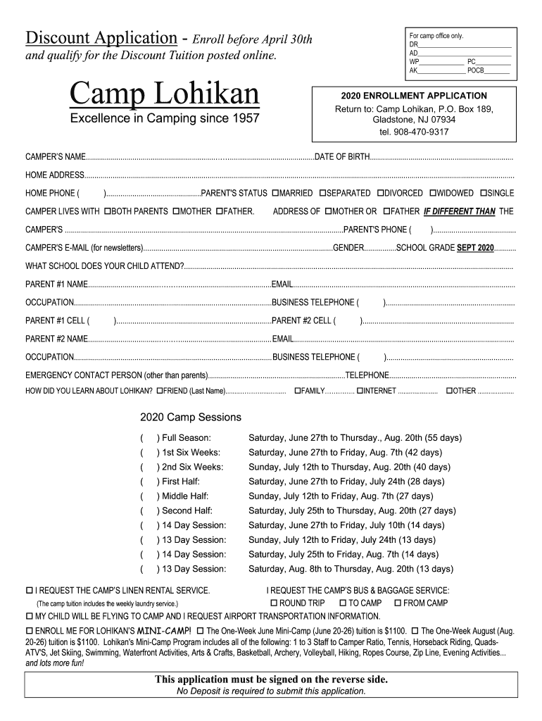 First Time Camper Application Camp Lohikan Fill Out And Sign 