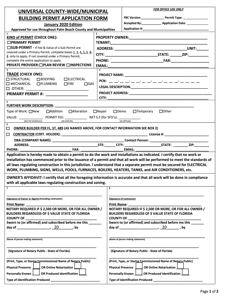 FL Universal County Wide Municipal Building Permit Application Form 