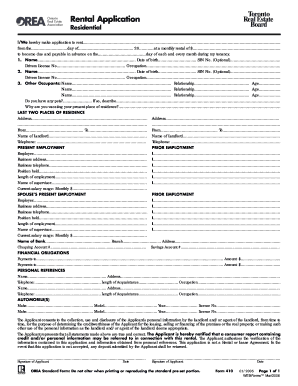Form 410 Rental Application Residential