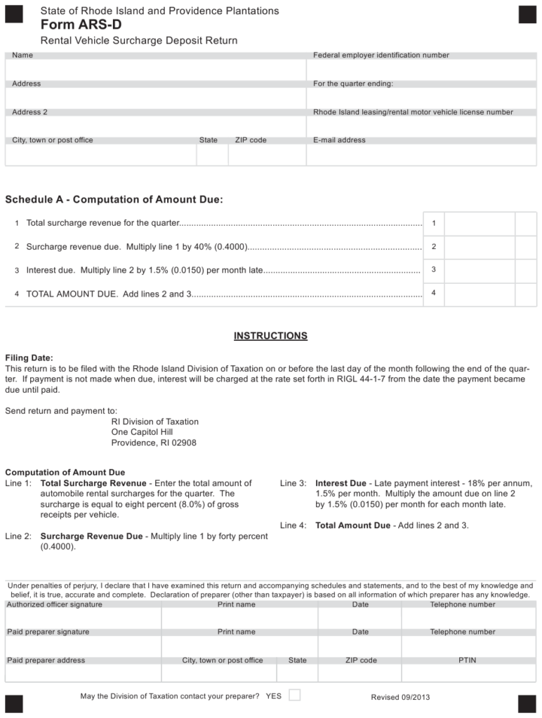 Form ARS D Download Fillable PDF Or Fill Online Rental Vehicle 
