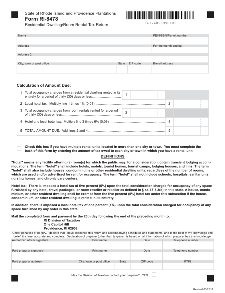 Form RI 8478 Download Fillable PDF Or Fill Online Residential Dwelling 