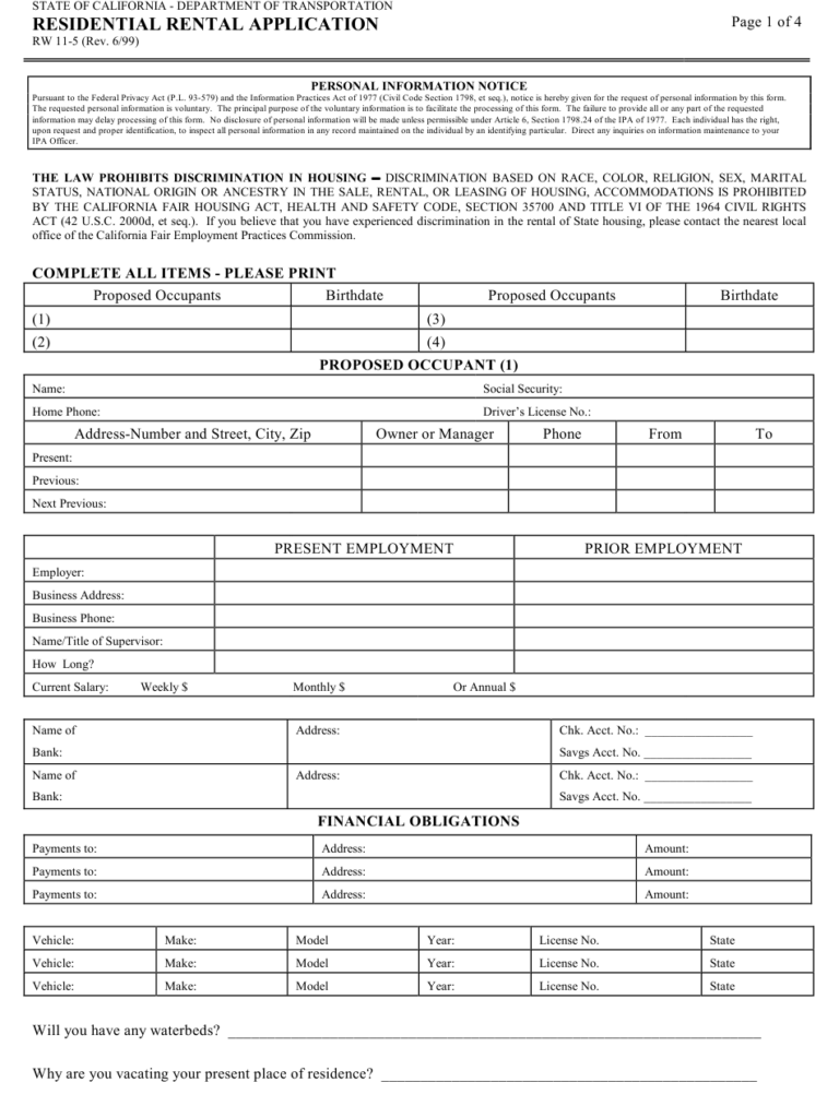 Form RW11 5 Download Fillable PDF Or Fill Online Residential Rental 