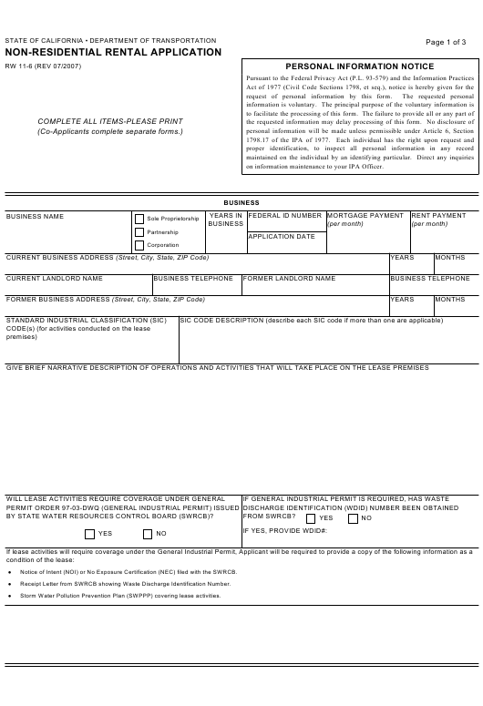 Form RW11 6 Download Fillable PDF Or Fill Online Non residential Rental 