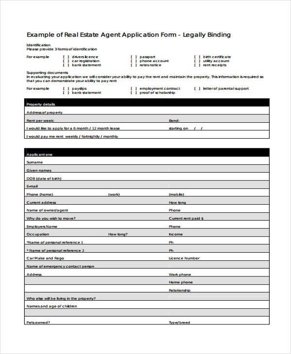 FREE 11 Sample Real Estate Application Forms In PDF Excel MS Word