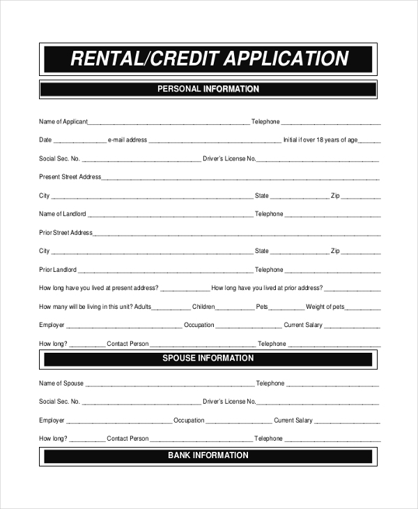 FREE 6 Sample Apartment Rental Application Forms In MS Word PDF