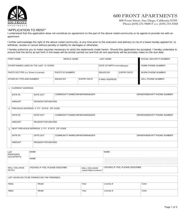 FREE 7 Apartment Rental Application Forms In PDF MS Word