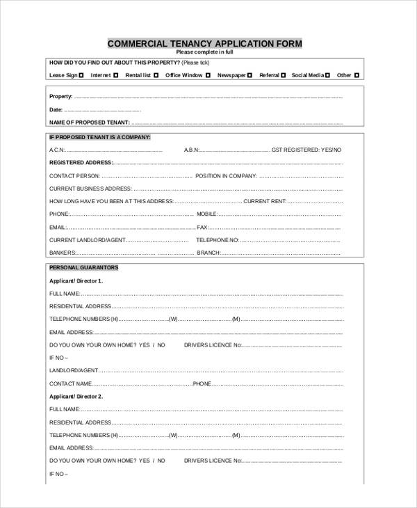 FREE 8 Commercial Lease Application Forms In PDF MS Word