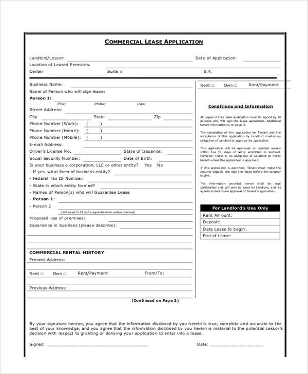 FREE 8 Commercial Lease Application Forms In PDF MS Word