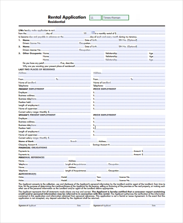 FREE 8 Rental Application Form Samples In PDF MS Word