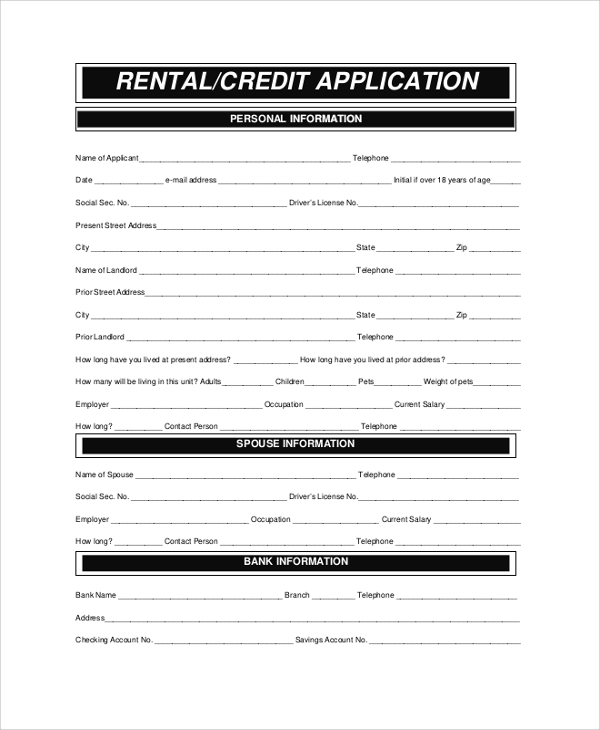 FREE 8 Sample Rental Application Forms In PDF MS Word