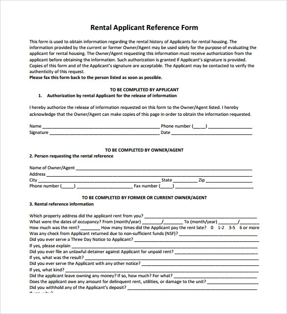 FREE 8 Sample Rental Reference Forms In PDF MS Word