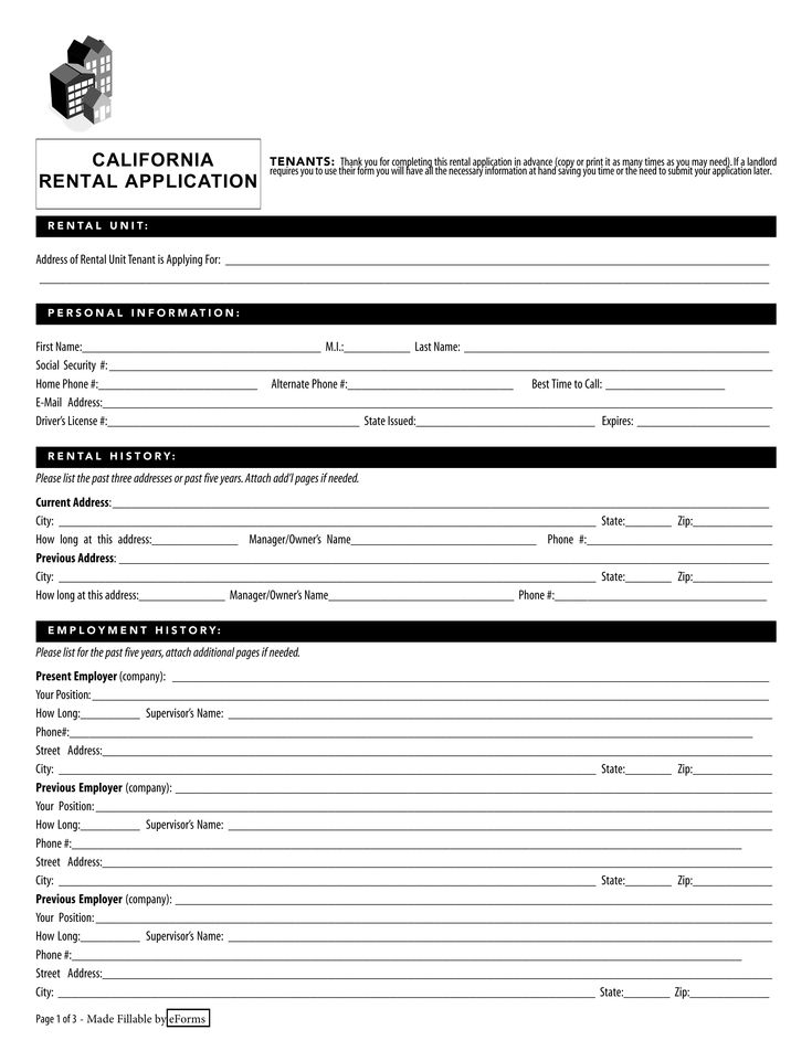 Free California Rental Application Form PDF EForms Free Fillable 