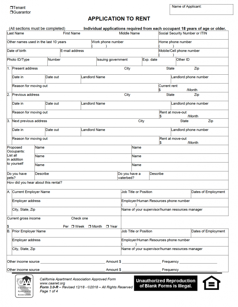 Free California Rental Application PDF WORD