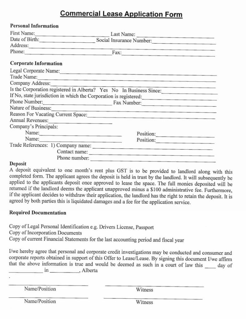 Free Commercial Lease Application Forms Word PDF 