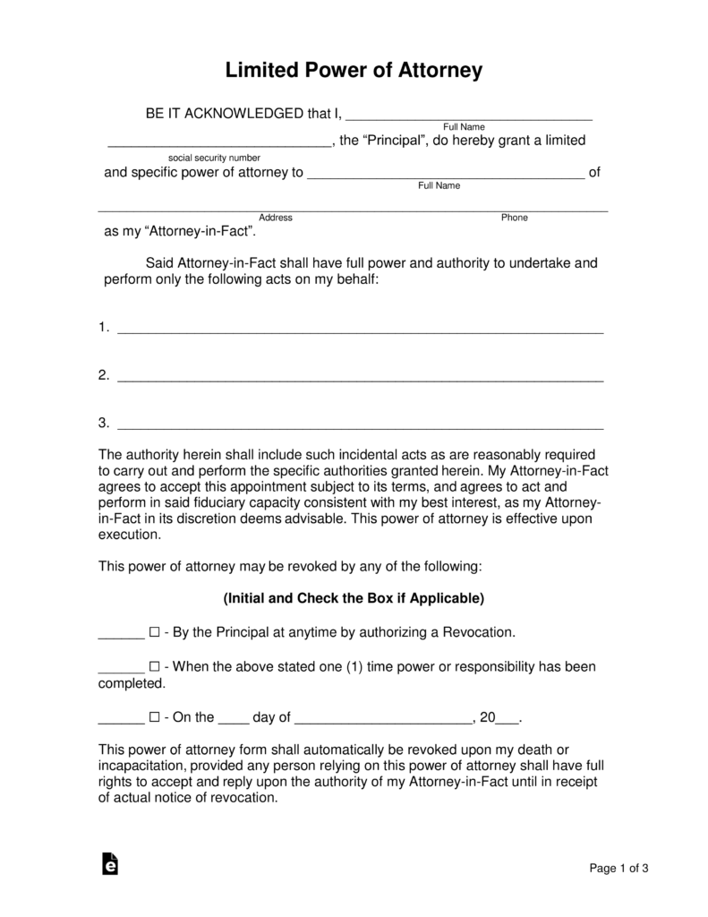 Free Limited Special Power Of Attorney Forms PDF Word EForms 