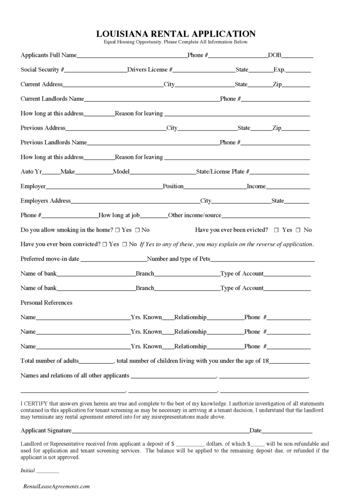 Free Louisiana Rental Application PDF