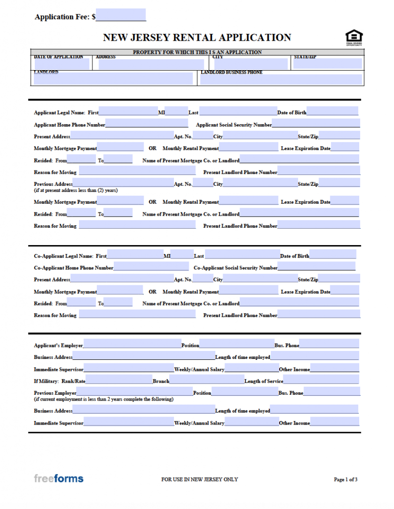 Free New Jersey Rental Application Form PDF