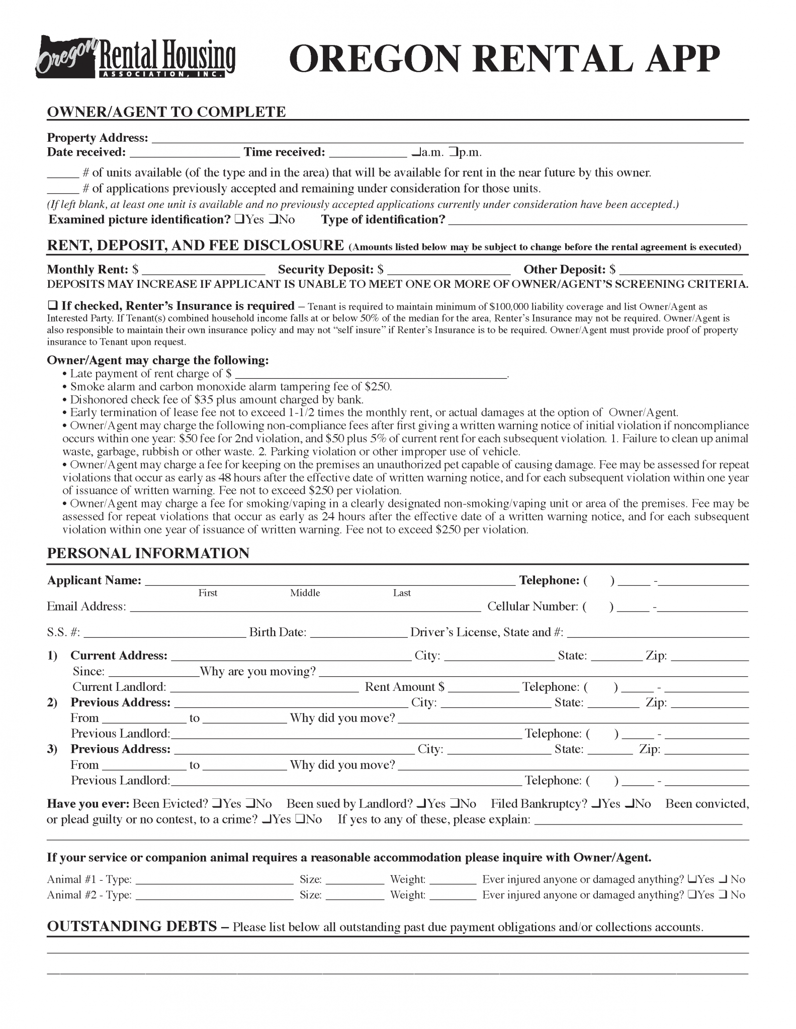 Free Oregon Rental Application Form Word PDF EForms