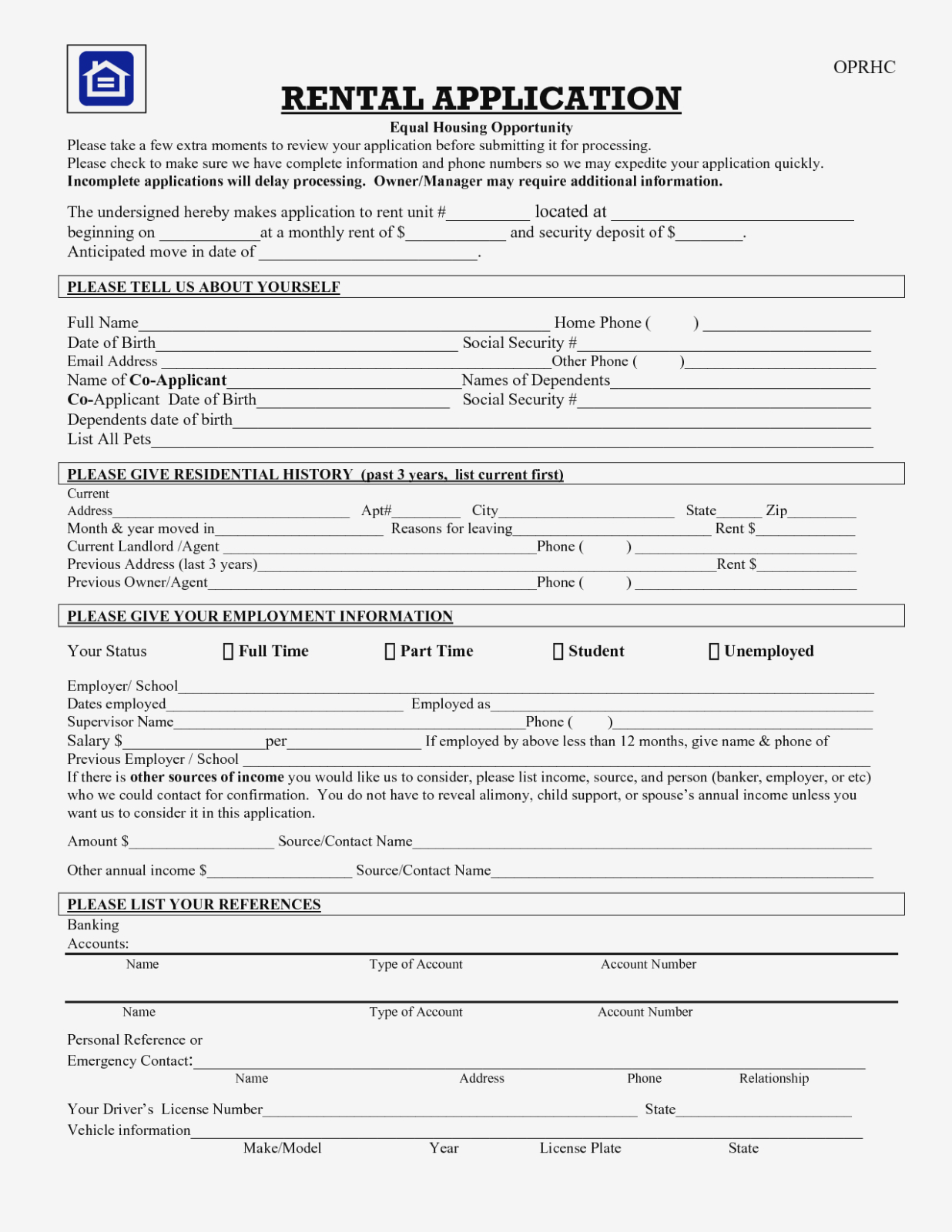 Free Printable Rental Application Form Free Printable