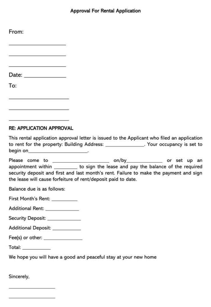 Free Rental Application Approval Letter Templates How To Format 