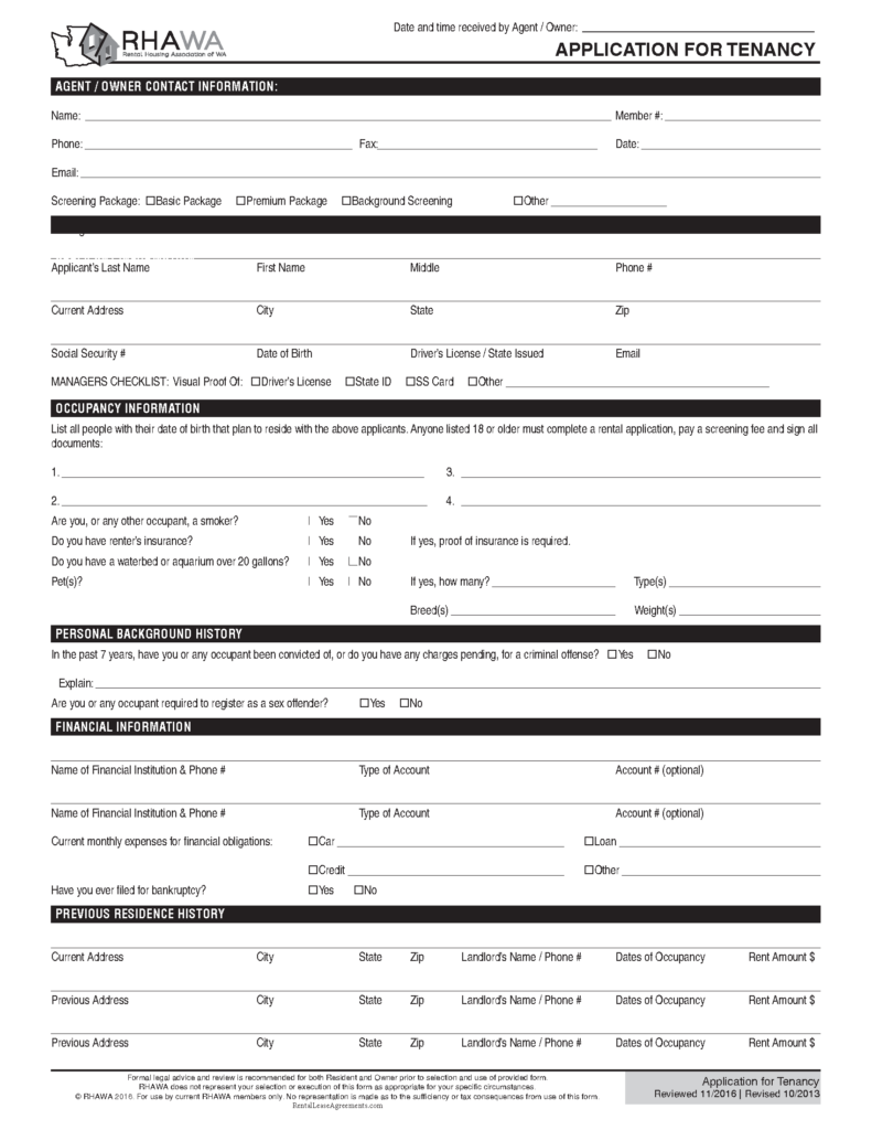 Free Washington Rental Application PDF
