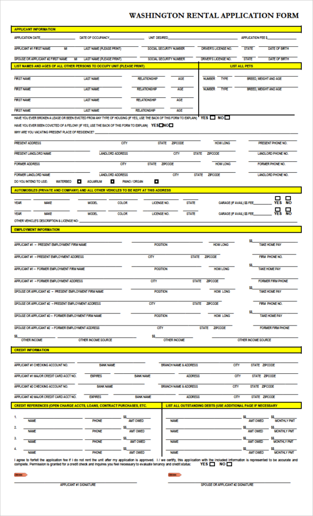 Free Washington Rental Application PDF WORD