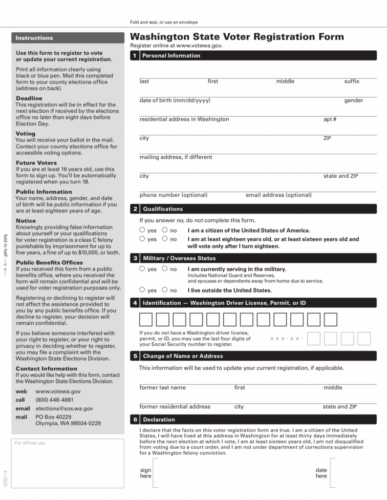 Free Washington Voter Registration Form Register To Vote In WA PDF 