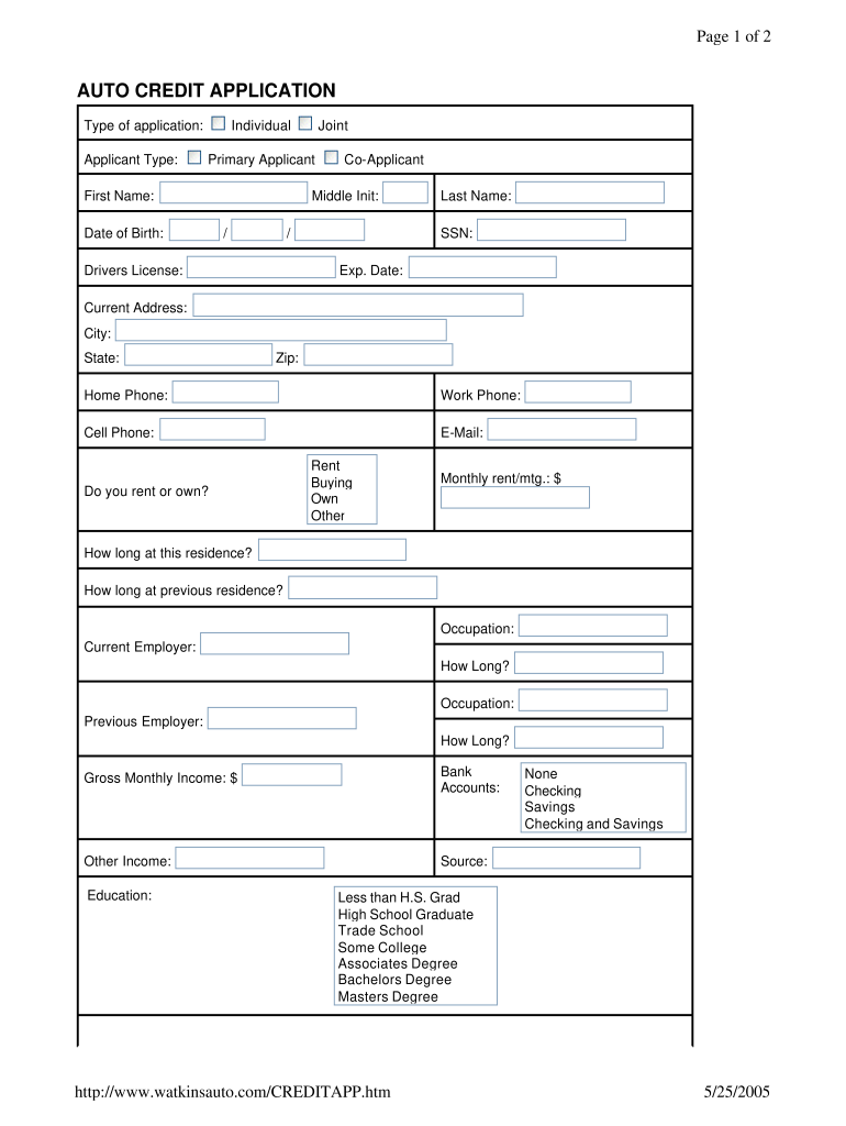 Generic Credit Application Fill Online Printable Fillable Blank 