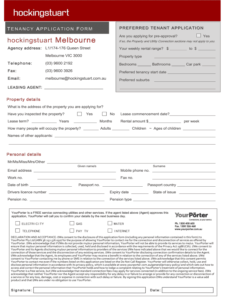 Hocking Stuart Rental Application Form Fill Out And Sign Printable 