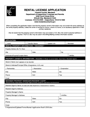 Howard County Rental Application Fill Online Printable Fillable 