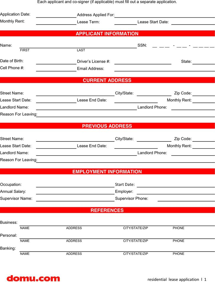 Lease Application Template Download Free Printable Rental Legal Form 