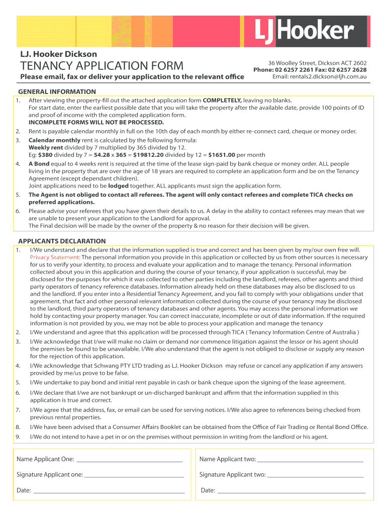 Lj Hooker Gladstone Rental Application Fill Out And Sign Printable 