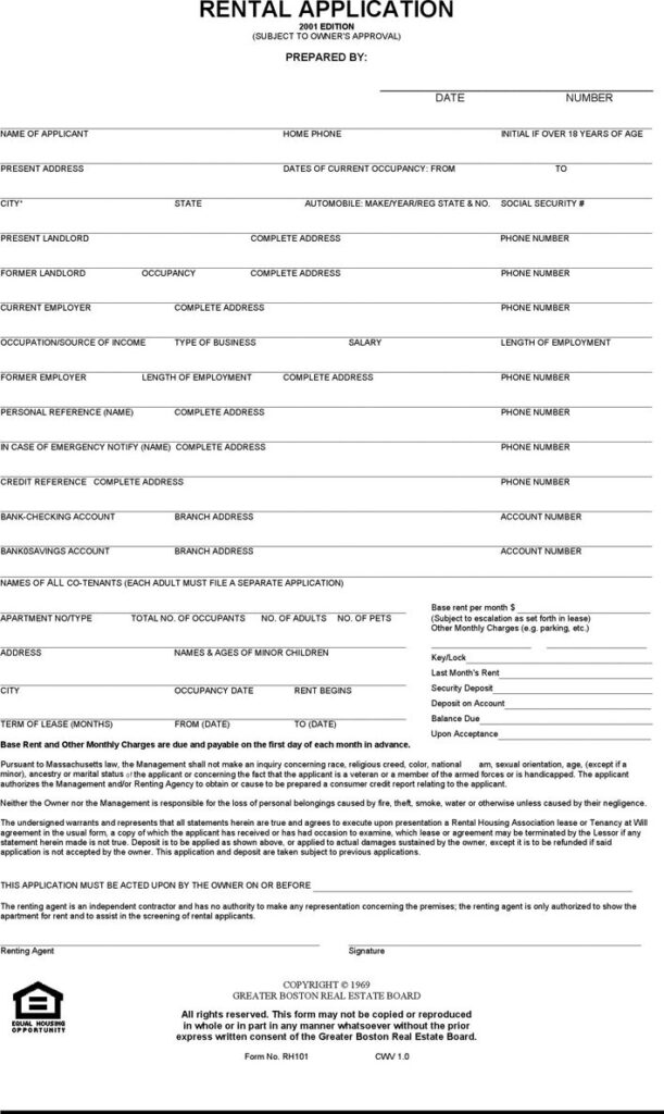 Massachusetts Rental Application Download Free Printable Legal Rent And 