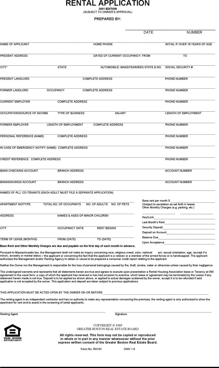 Massachusetts Rental Application Download Free Printable Legal Rent And