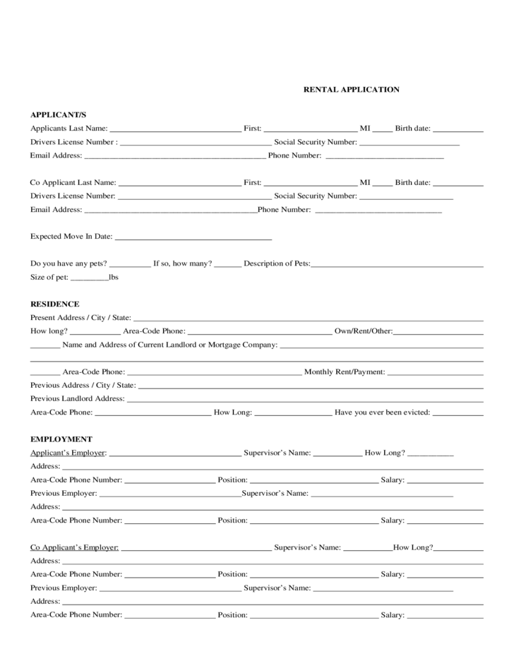 Michigan Rental Application Form Free Download