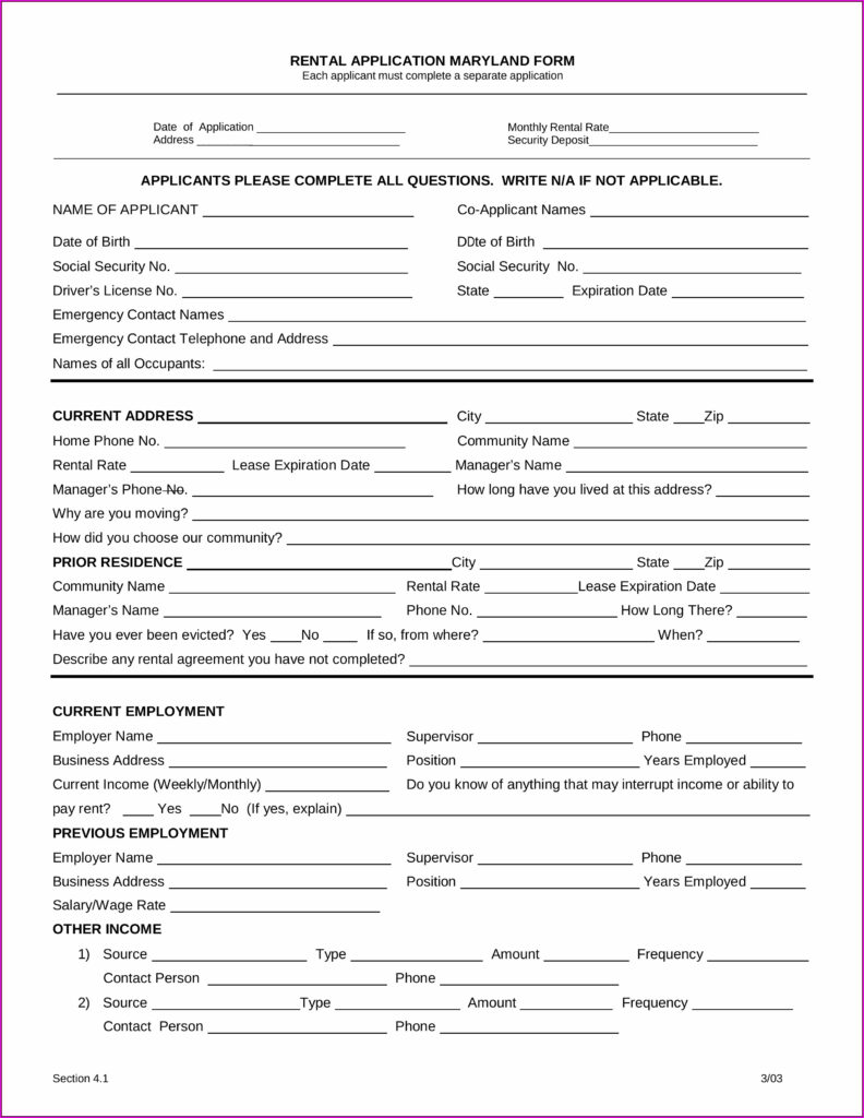 Montgomery County Maryland Rental Application Form Form Resume 