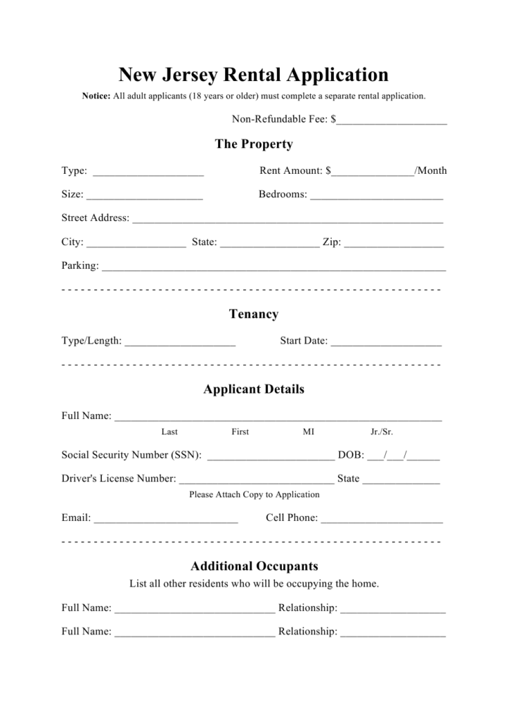 New Jersey Rental Application Form Download Printable PDF Templateroller