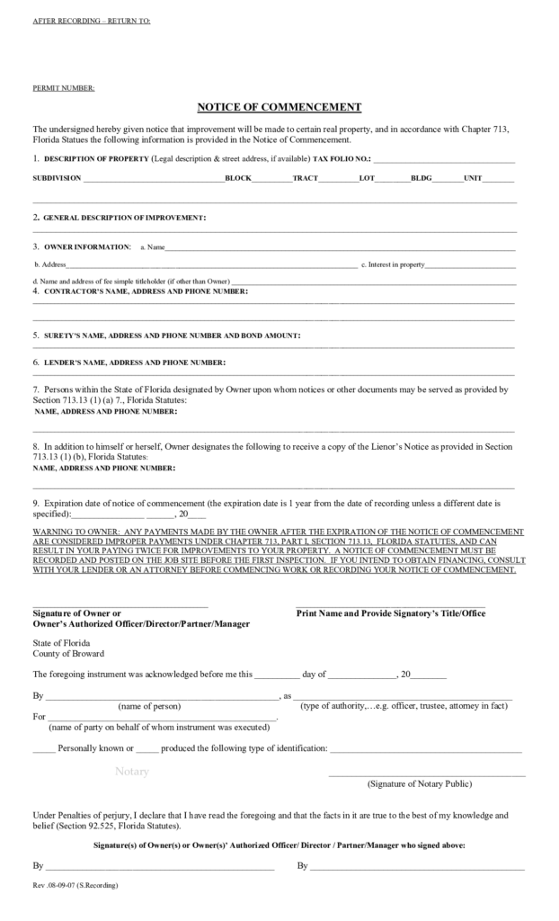 Notice Of Commencement In Construction Forms Guides FAQs